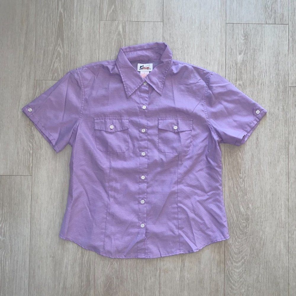 World Wide Sportsman Purple Checker Short Sleeve Button‎ Down Youth Large